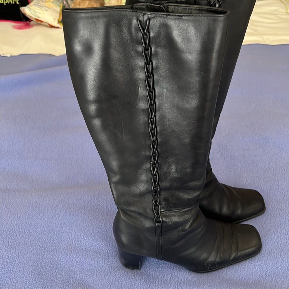 Black Leather Boots.  2” chunky heel.